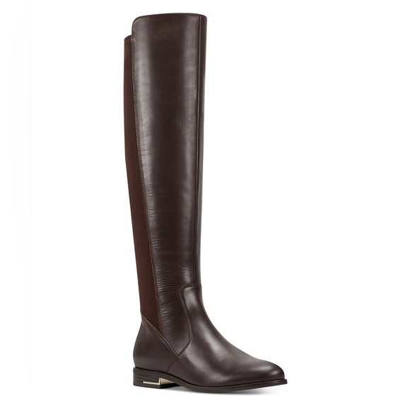 NIB Nine West Women's Levi "Dark Brown" Leather Riding Boots Size 6.5M - Picture 1 of 7
